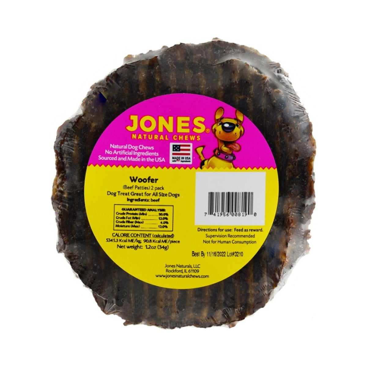 Jones Woofer 2Pk Shrinkwrap 100% Beef Patties (Case of 25)
