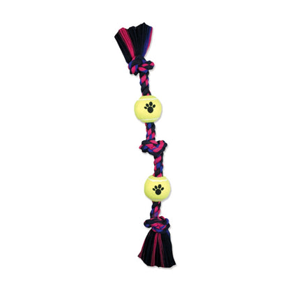 Mammoth Pet Products 3 Knot Tug w/2 Mini Tennis Balls Dog toy Multi-Color 1ea/12 in, Mini Default Title