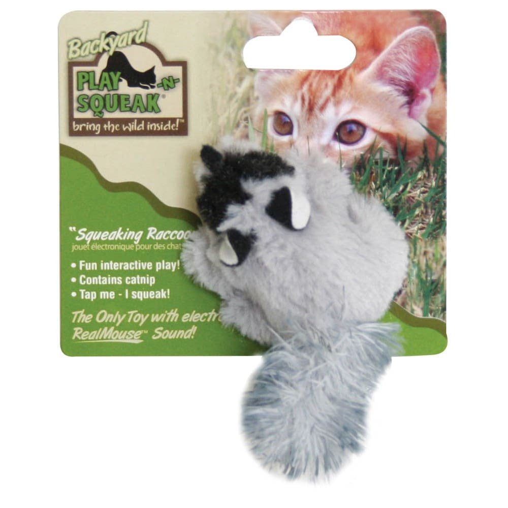 OurPets Play-N-Squeak Backyard Raccoon Catnip Toy Grey, Black 1ea