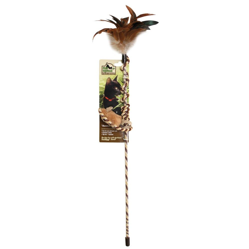 OurPets Play-N-Squeak Bounce-N-Pounce Play Wand Cat Toy Brown 1ea/One Size