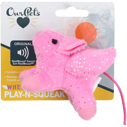 OurPets Play N Squeak Pigs Fly Catnip Toy Pink 1ea