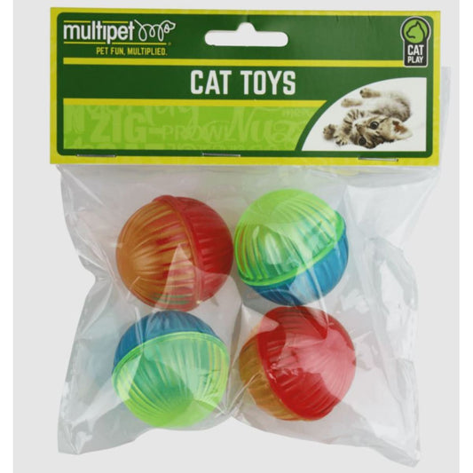 Multipet Lattice Ball Cat Toys in Assorted Colors 1.5 in each, Pack of 4