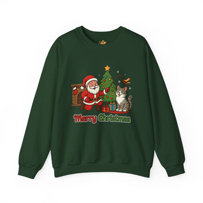 Merry Christmas Santa & Cat Holiday Crewneck