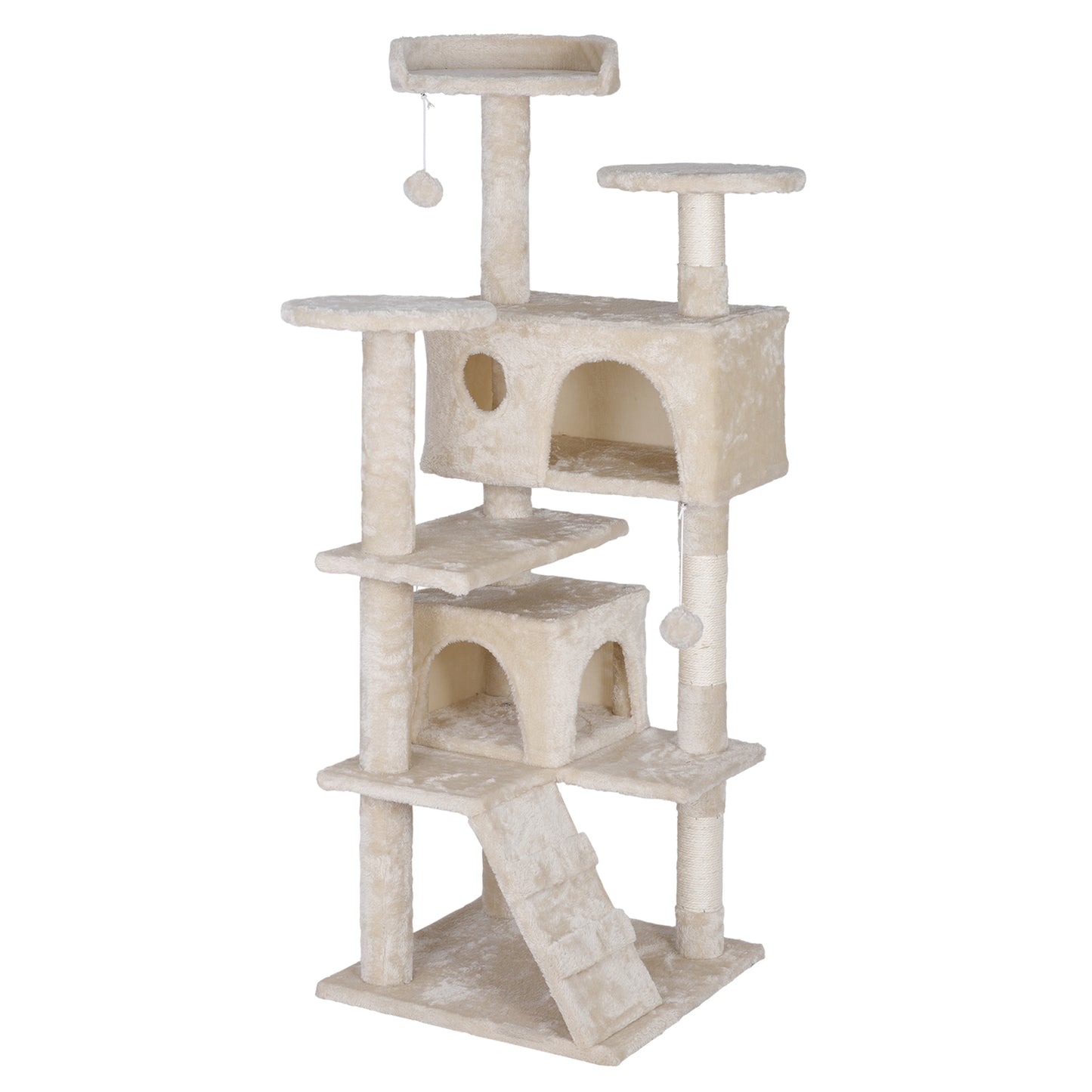 55 Inch Beige Cat Tree Tower Condo Scrathcher Post Activity Center Playing House