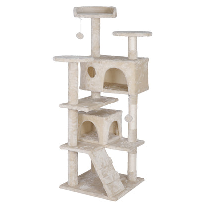 55 Inch Beige Cat Tree Tower Condo Scrathcher Post Activity Center Playing House