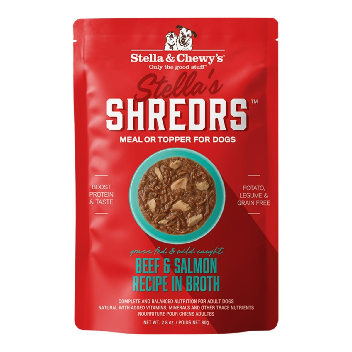 Stella & Chewys Dog Stella's Shredrs Beef & Salmon Recipe In Broth 2.8oz. (Case of 24)