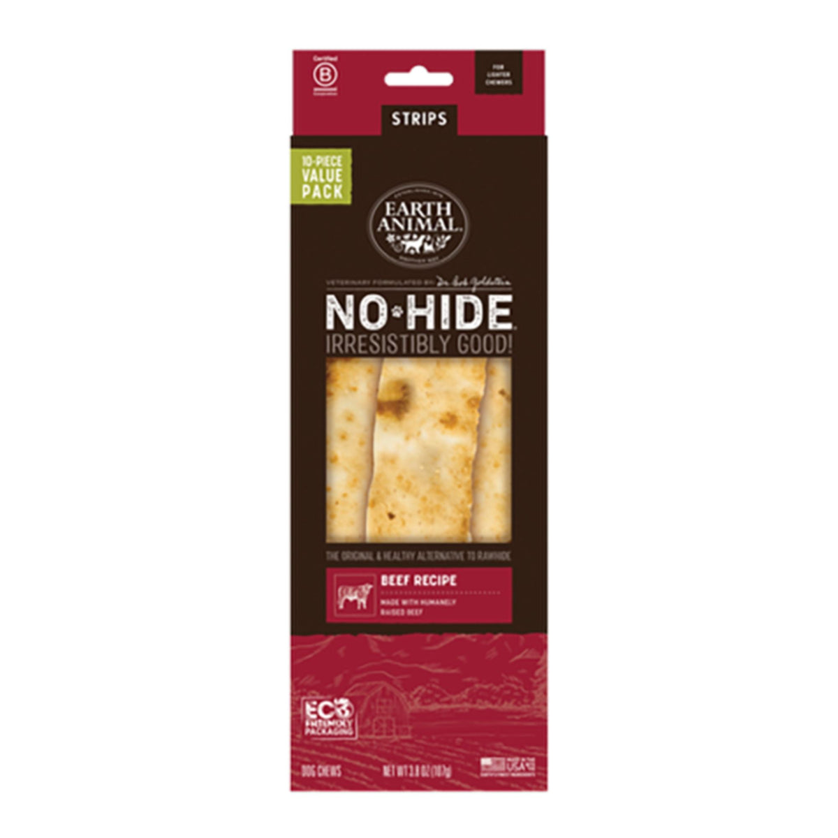 Earth Animal Dog No - Hide Original Collection Beef Strips Value Pack - 10 Pack
