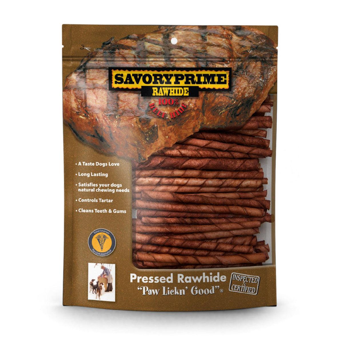 Savory Prime Pressed Rawhide Twist Sticks Beef