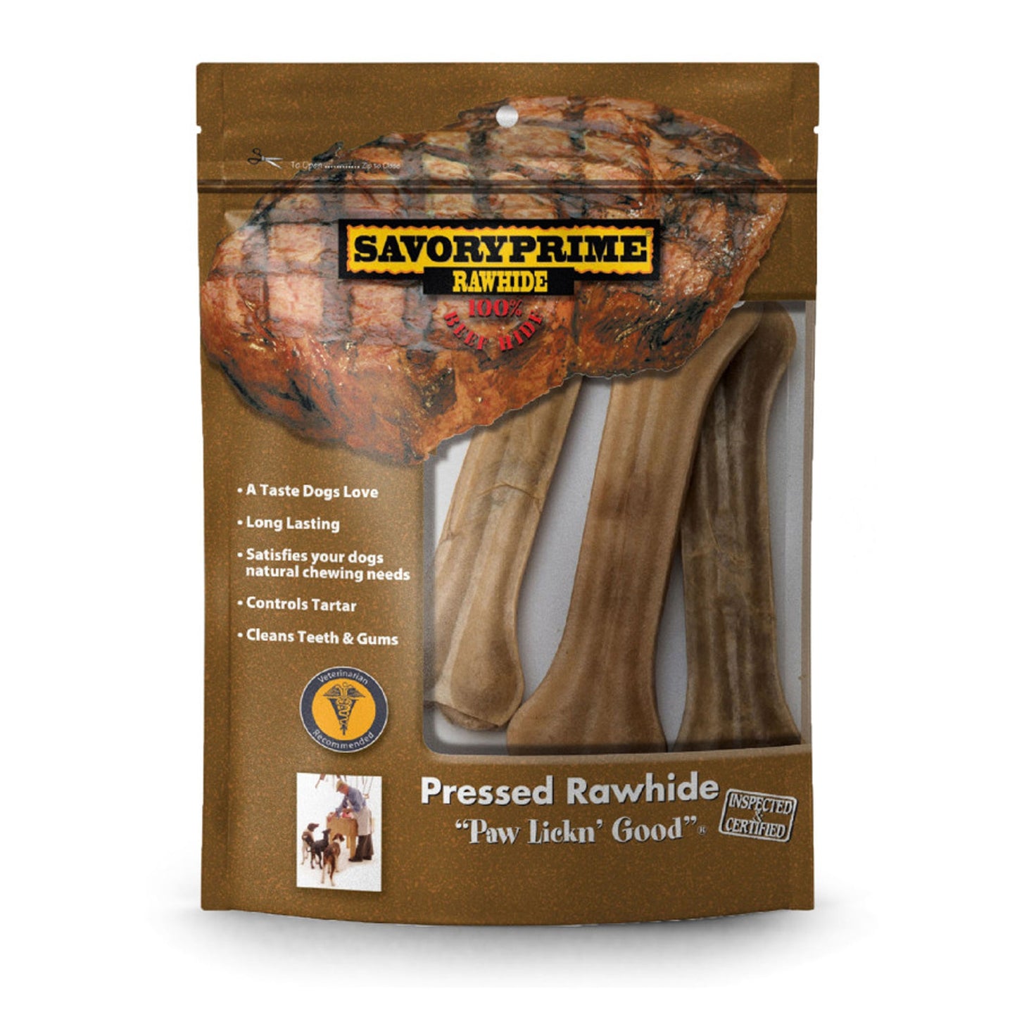 Savory Prime Pressed Rawhide Bones Bagged Natural