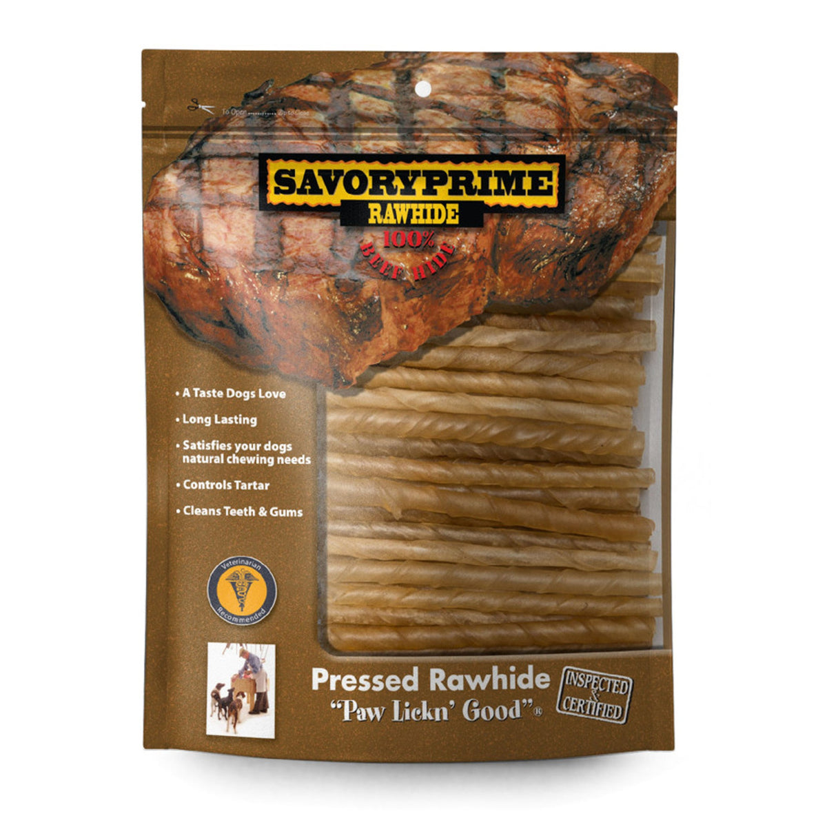 Savory Prime Pressed Rawhide Twist Sticks Natural