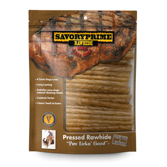 Savory Prime Pressed Rawhide Twist Sticks Natural