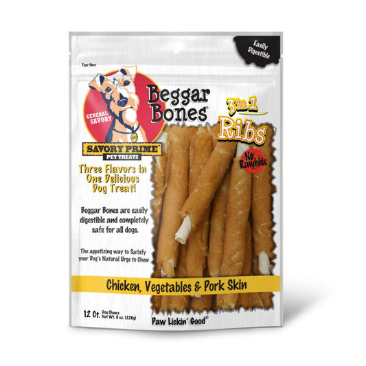 Savory Prime Beggar Bone 3in1 Ribs Dog Treat