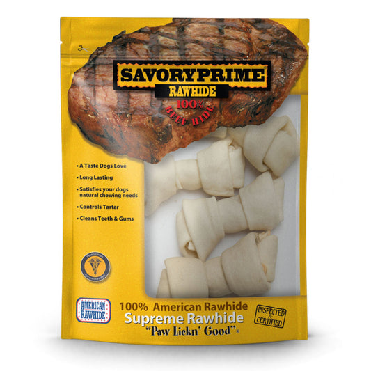 Savory Prime Supreme Knotted Rawhide Bones Bagged Natural
