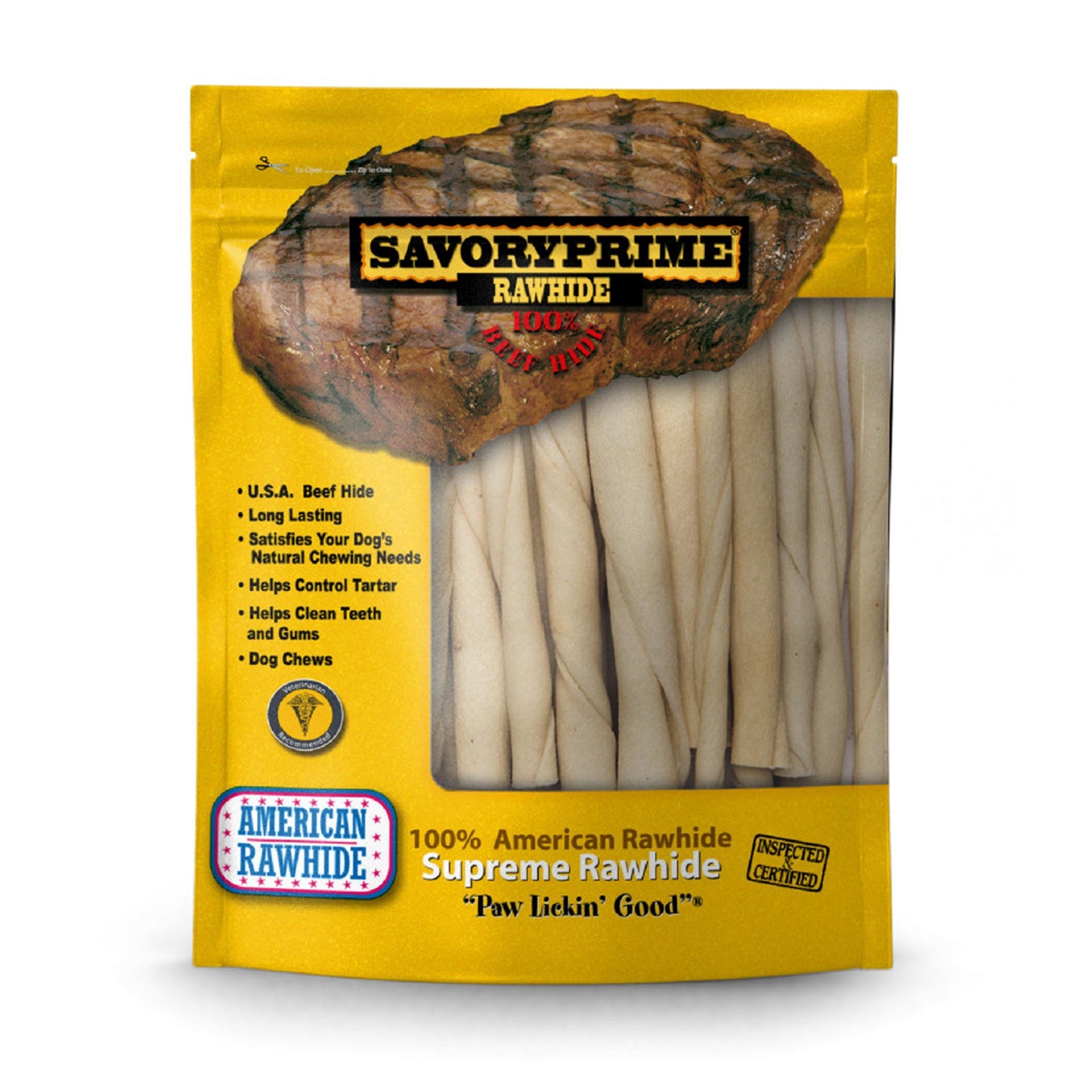 Savory Prime Pressed Rawhide Twist Sticks Natural
