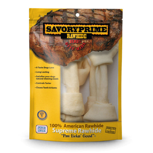 Savory Prime Supreme Knotted Rawhide Bones Bagged Natural