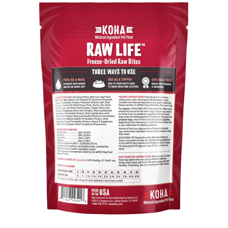 Koha Dog Grain Free Raw Freeze Dried Bites Beef 14oz.