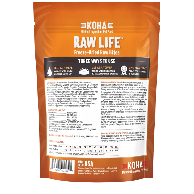 Koha Dog Grain Free Raw Freeze Dried Bites Chicken 14oz.