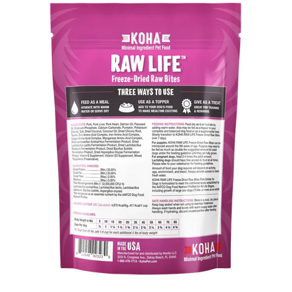 Koha Dog Grain Free Raw Freeze Dried Bites Pork 14oz.