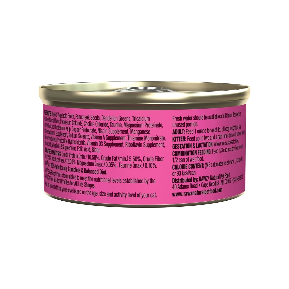 Rawz Cat 96% Rabbit Pate 3oz. (Case of 18)