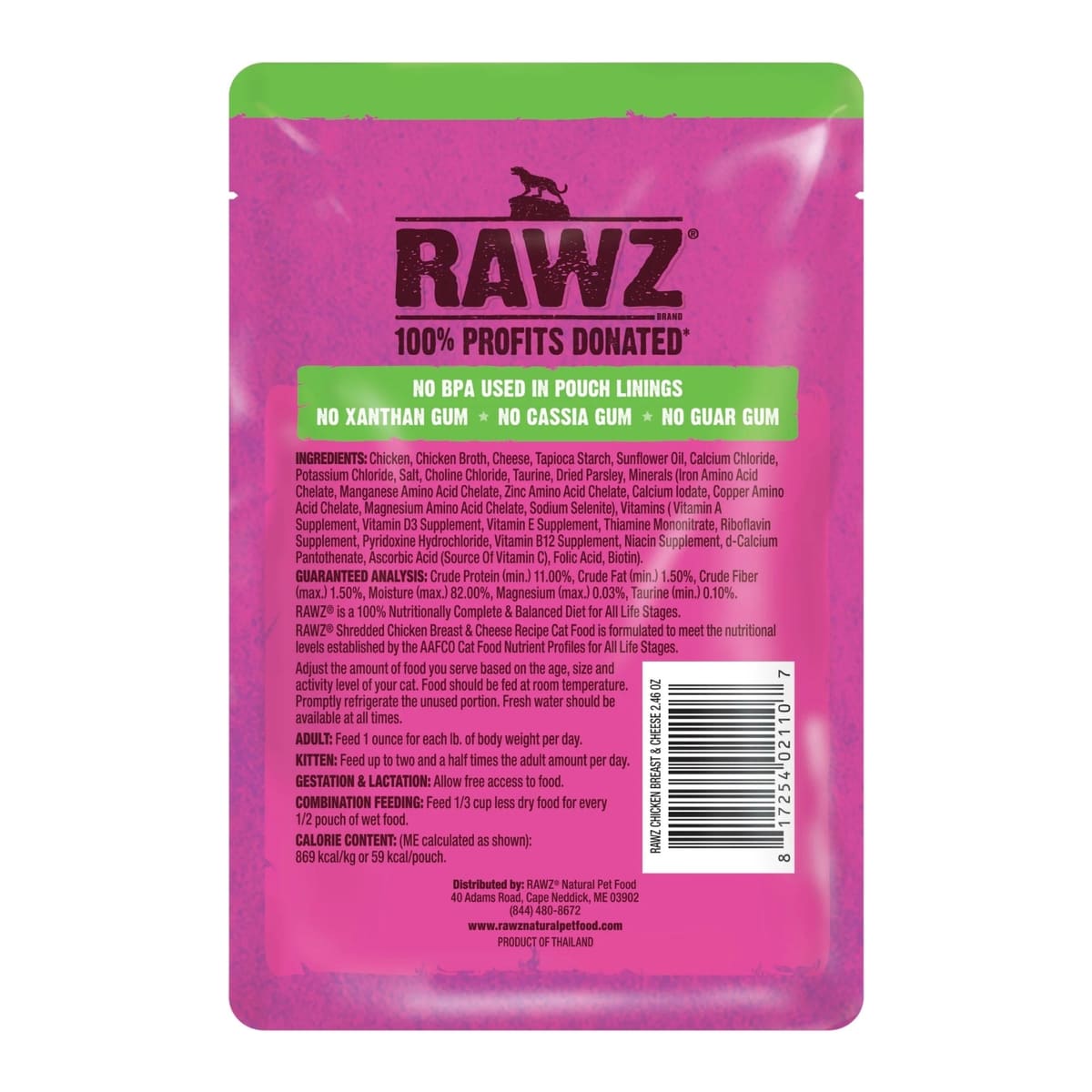 Rawz Shredded Cat Pouch Chicken Breast Cheese 2.4oz. (Case of 8)