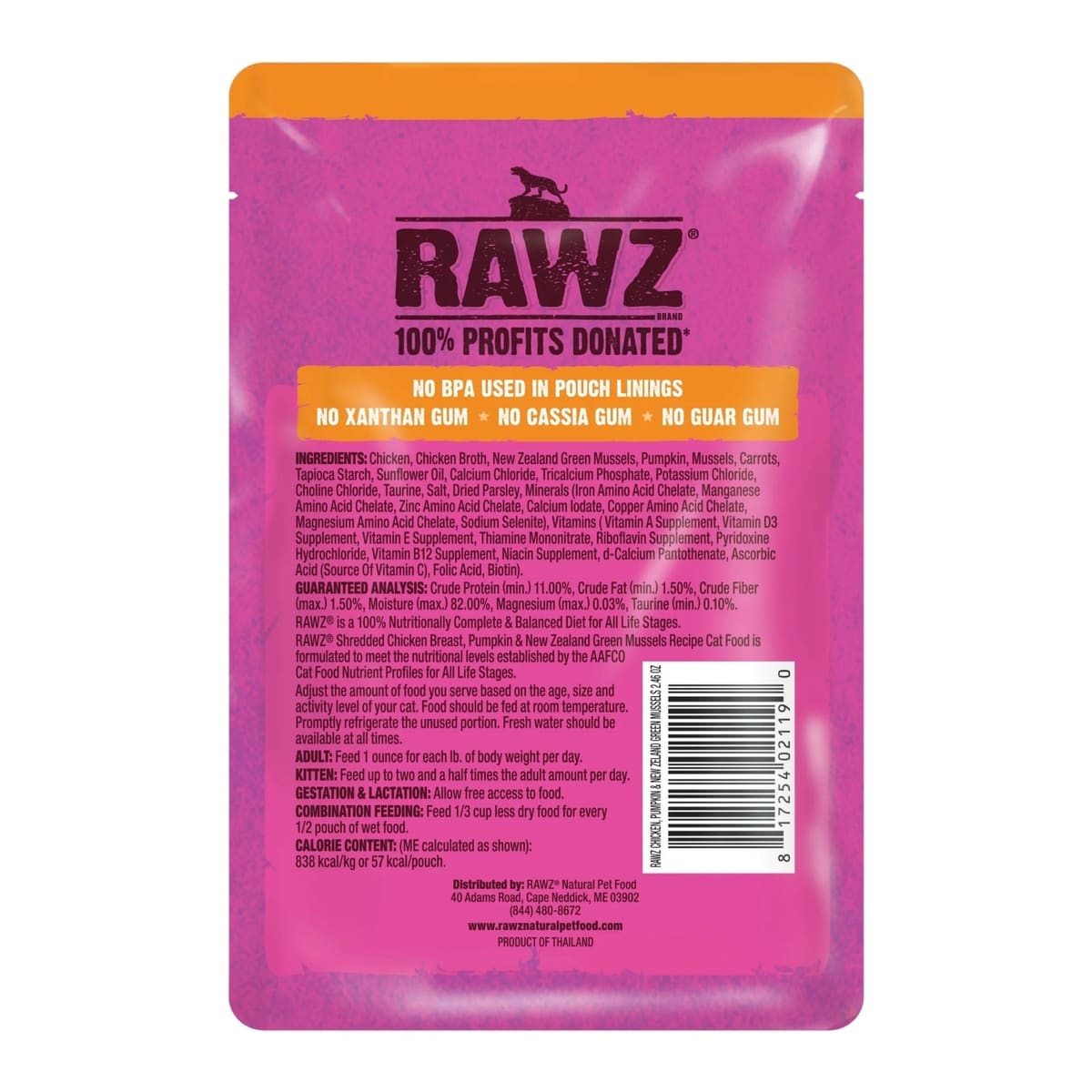 Rawz Shredded Cat Pouch Chicken Breast Pumpkin New Zealand Green Mussels 2.4oz. (Case of 8)