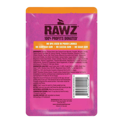 Rawz Shredded Cat Pouch Chicken Breast Pumpkin New Zealand Green Mussels 2.4oz. (Case of 8)