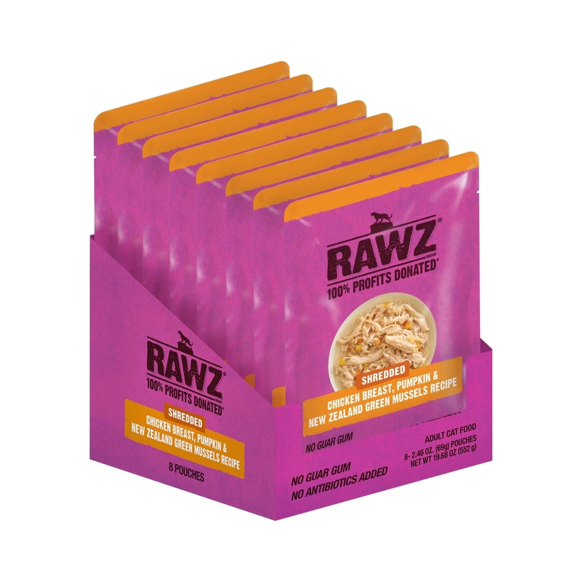 Rawz Shredded Cat Pouch Chicken Breast Pumpkin New Zealand Green Mussels 2.4oz. (Case of 8)