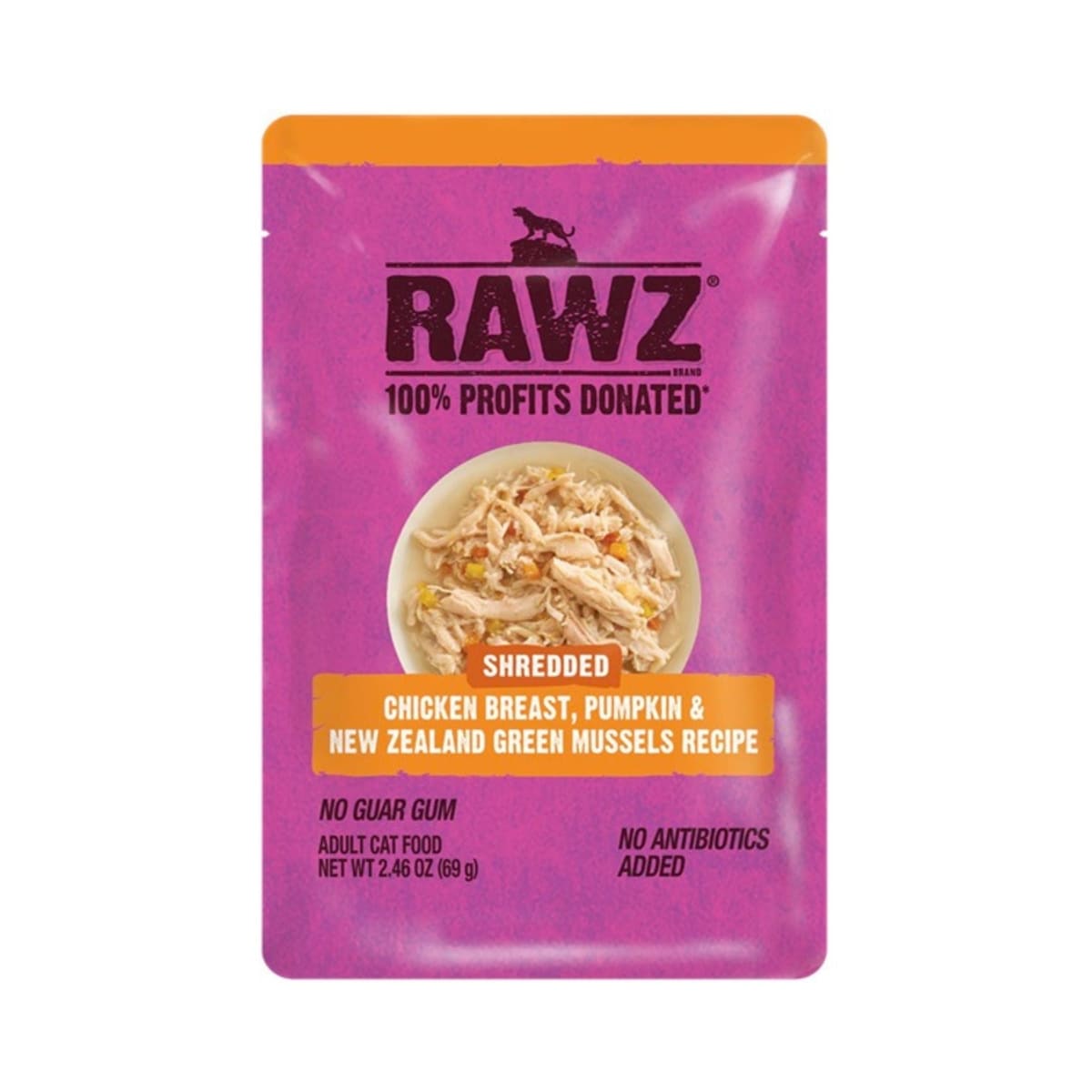 Rawz Shredded Cat Pouch Chicken Breast Pumpkin New Zealand Green Mussels 2.4oz. (Case of 8)
