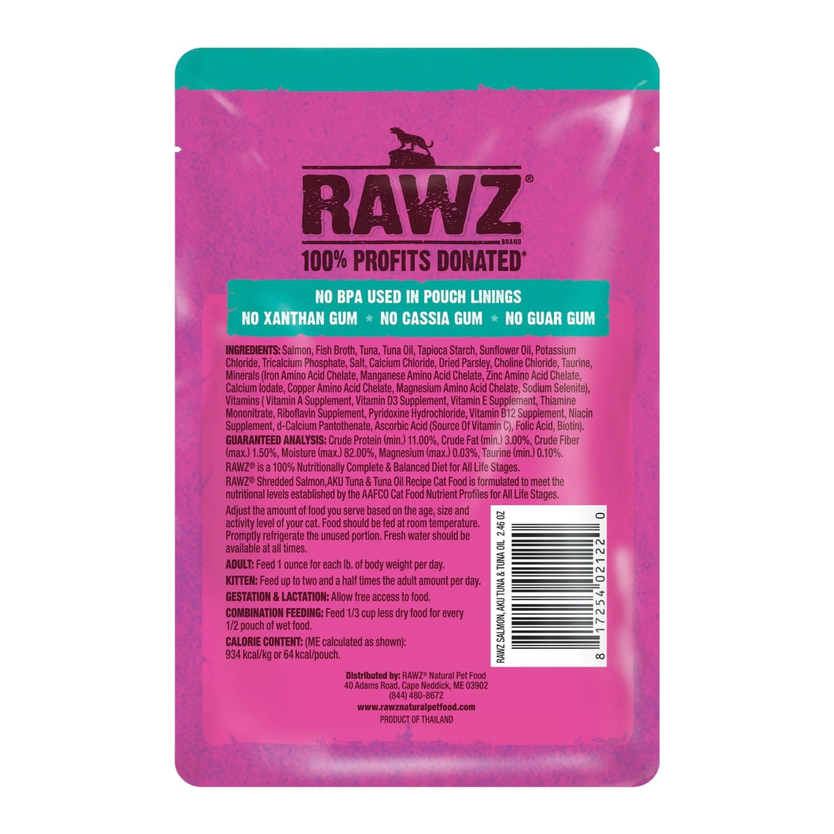 Rawz Shredded Cat Pouch Salmon Aku Tuna 2.4oz. (Case of 8)