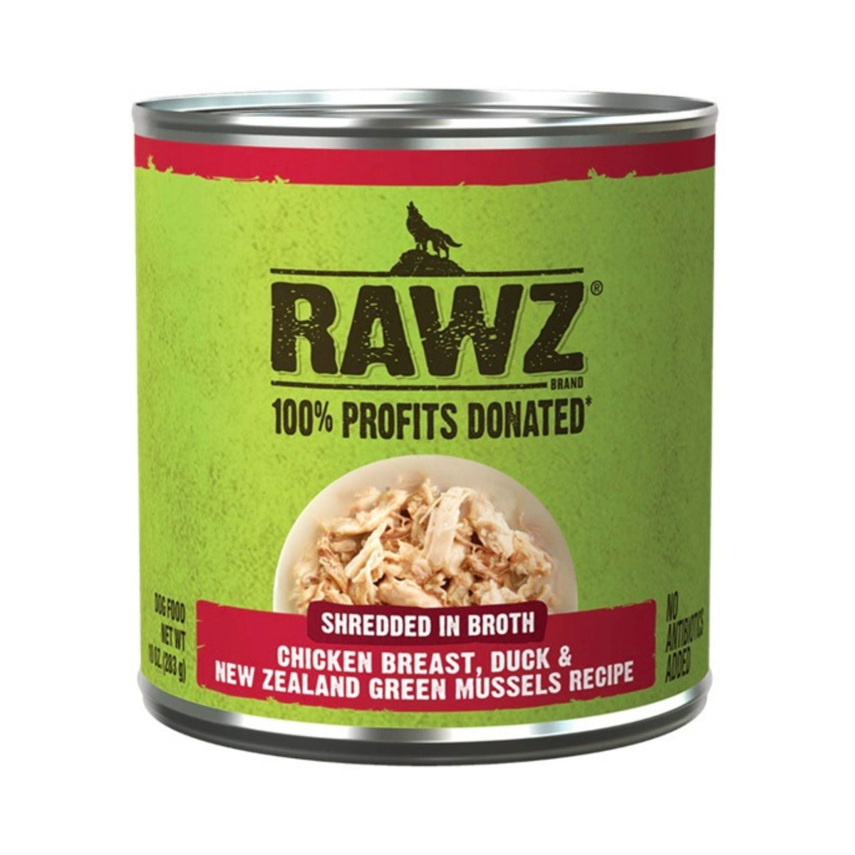 Rawz Shredded Dog Chicken Breast Duck New Zealand Green Mussels 10oz. (Case of 12)