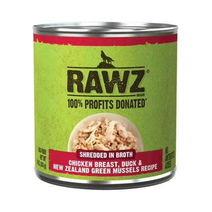 Rawz Shredded Dog Chicken Breast Duck New Zealand Green Mussels 10oz. (Case of 12)