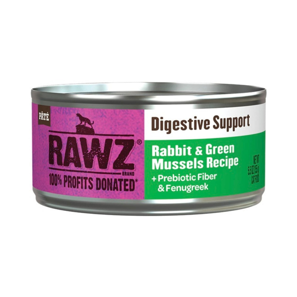 Rawz Digestive Cat Rabbit Green Mussels Pate 5.5oz. (Case of 24)