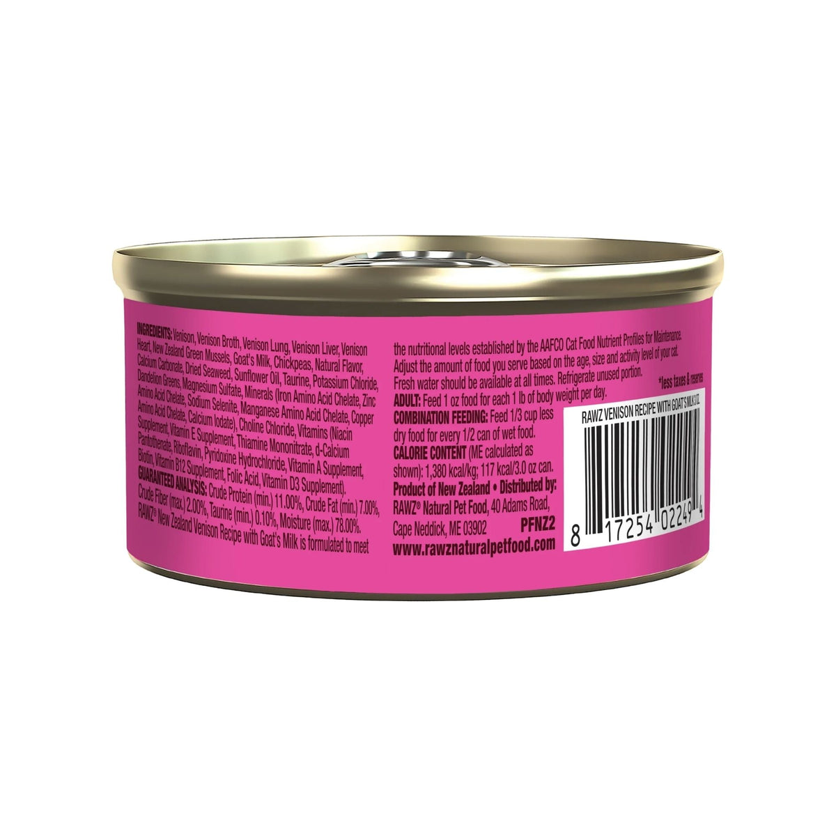 Rawz Cat 94% Venison Goat Milk Pate 3oz. (Case of 24)