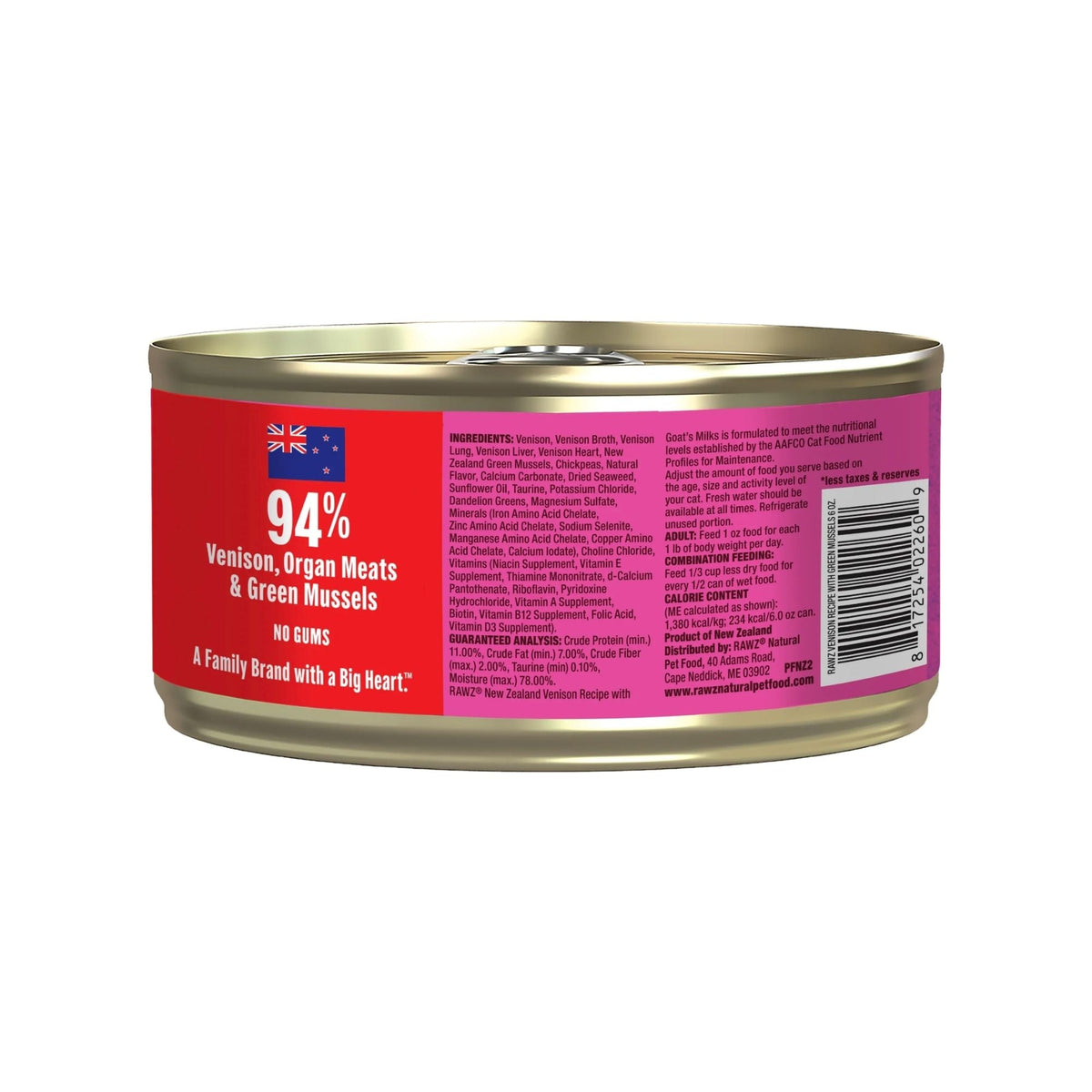 Rawz Cat 94% Venison Green Mussels Pate 3oz. (Case of 24)