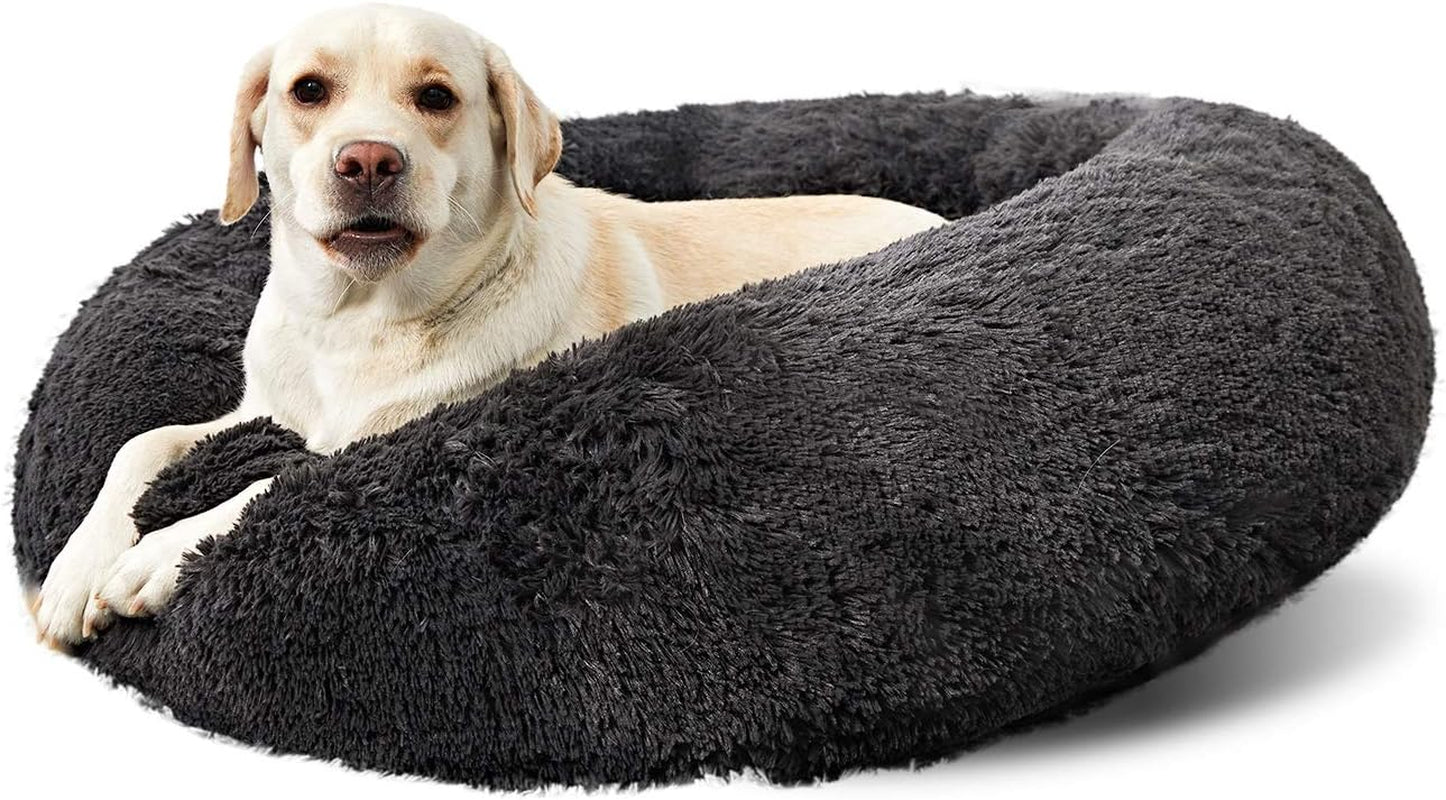 Washable round Bed for Large Dogs, Donut-Shaped Calming Cuddler for Medium Dogs, Comfy
