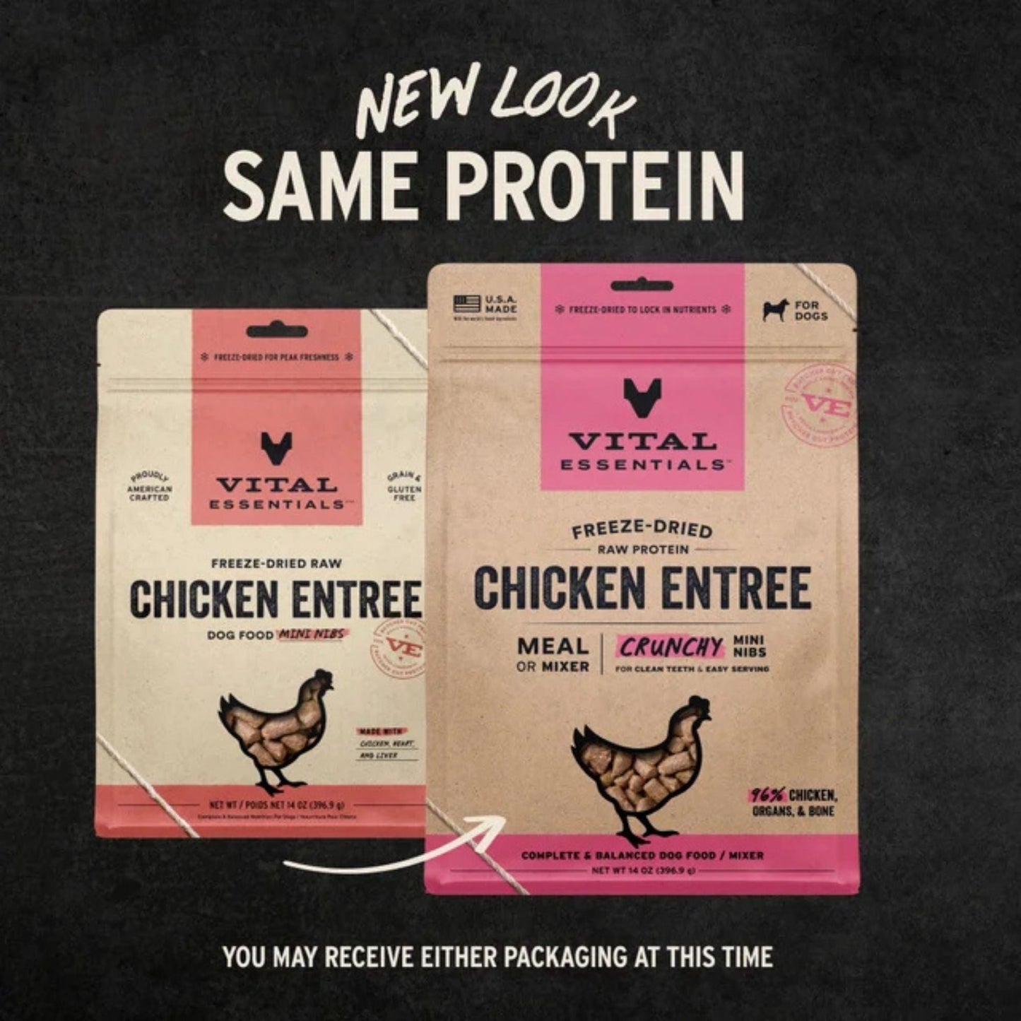 Vital Essentials Dog Freeze-Dried Raw Grain Free Chicken Entree Mini Nibs 14oz.