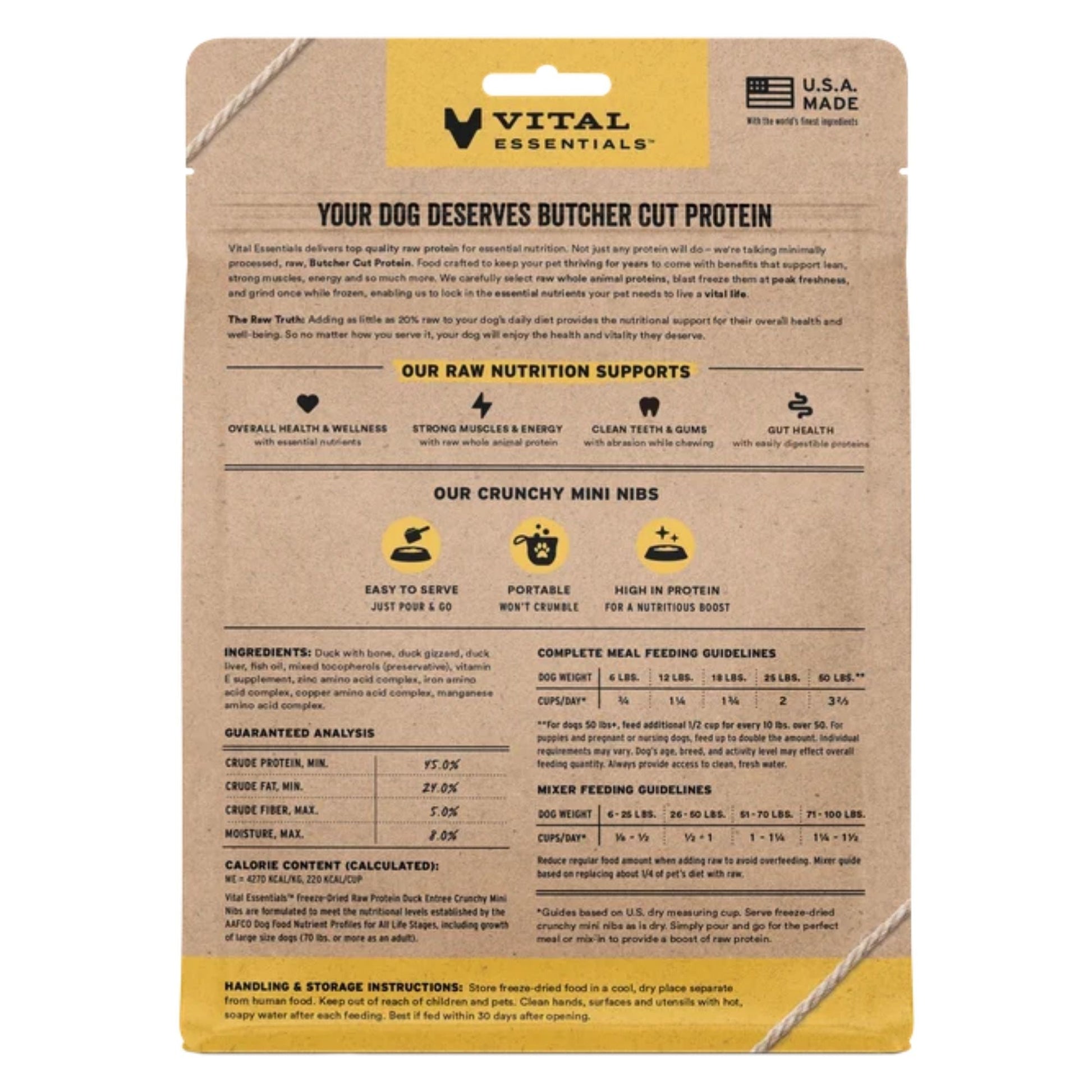 Vital Essentials Dog Freeze-Dried Mini Nibs Duck 14oz.