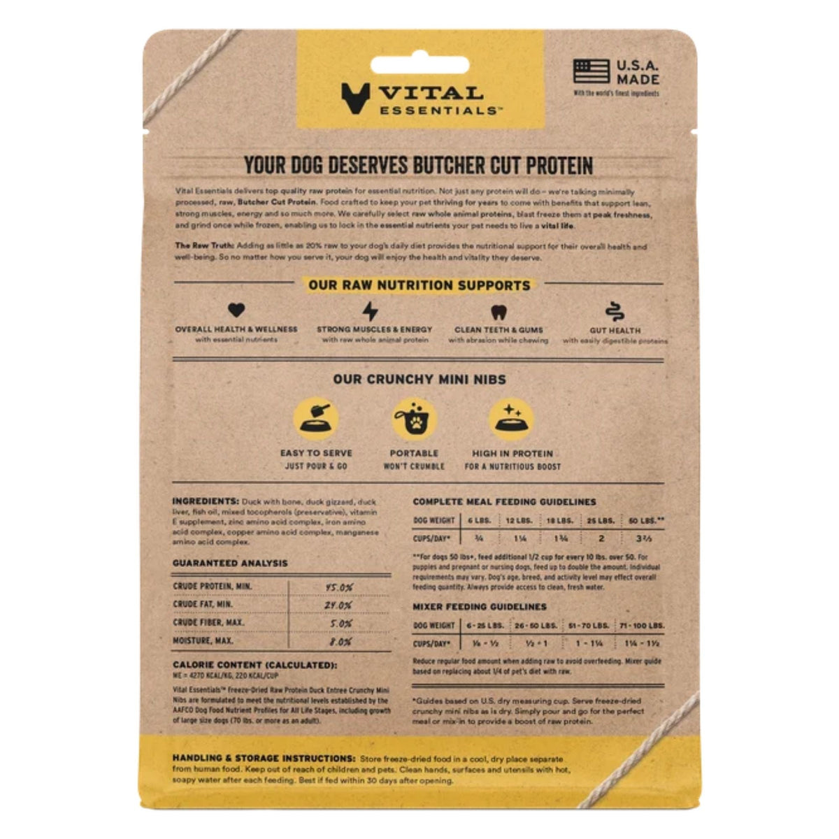 Vital Essentials Dog Freeze-Dried Raw Grain Free Duck Entree Mini Nibs 14oz.