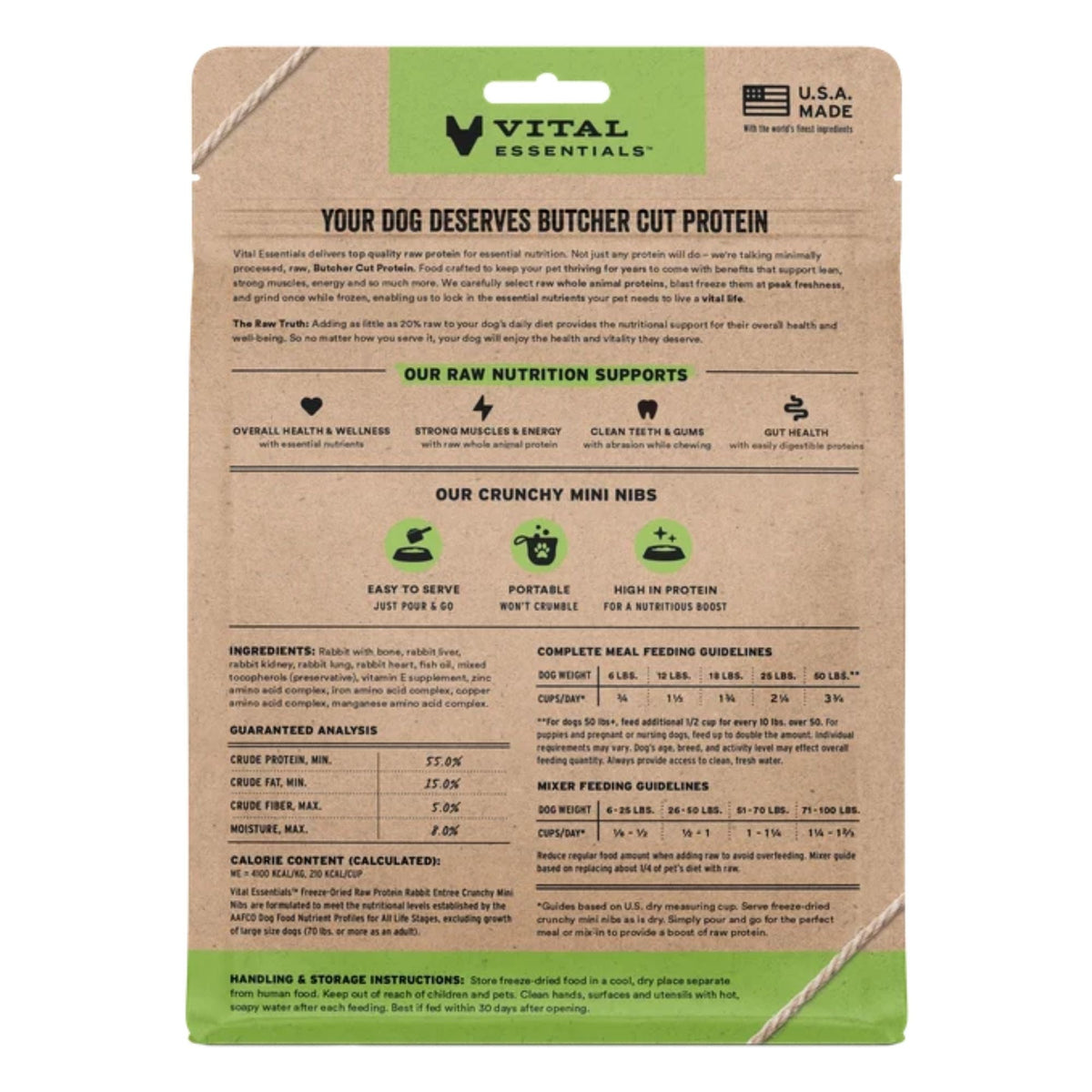 Vital Essentials Dog Freeze-Dried Raw Grain Free Rabbit Entree Mini Nibs 5.5oz.