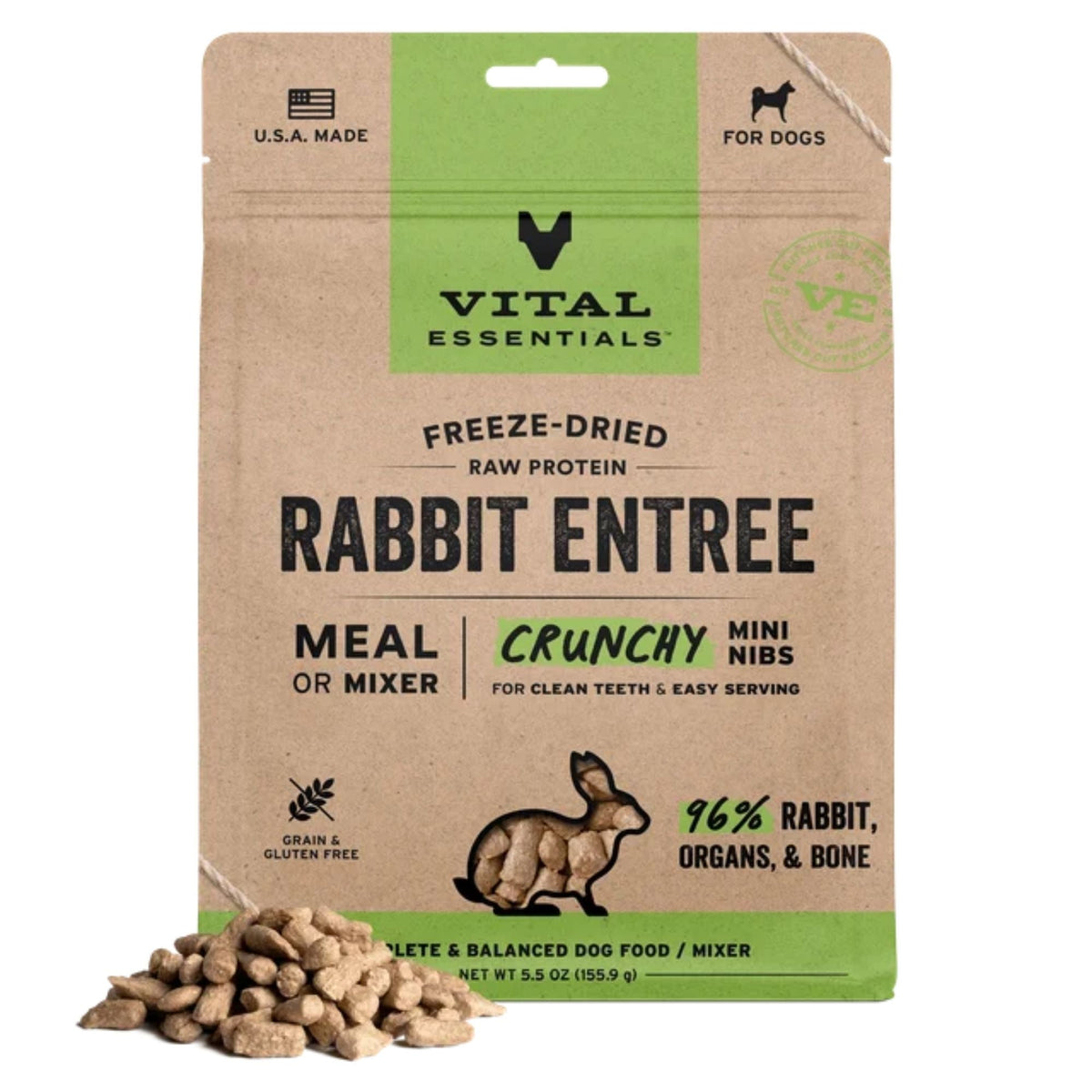 Vital Essentials Dog Freeze-Dried Raw Grain Free Rabbit Entree Mini Nibs 5.5oz.