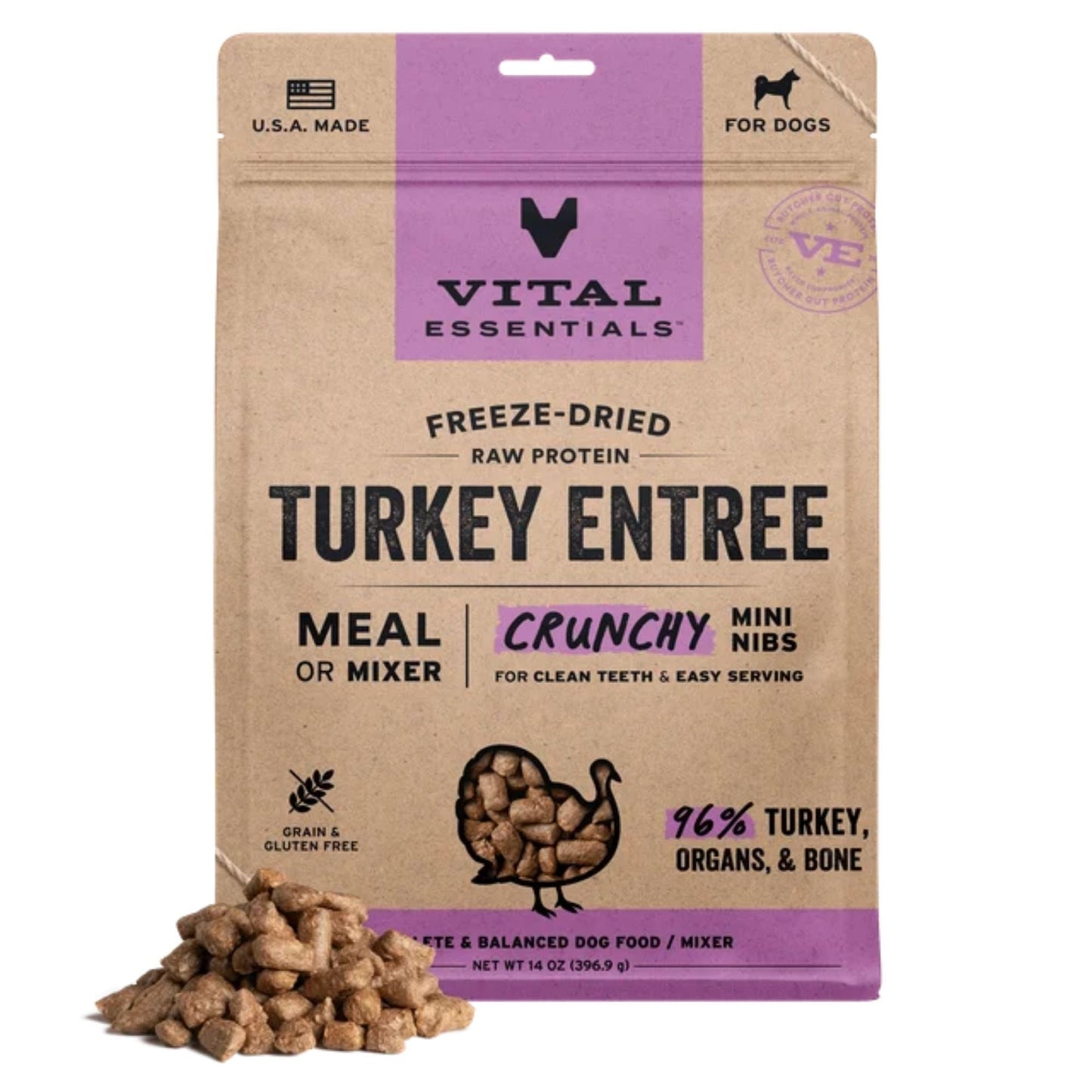 Vital Essentials Dog Freeze-Dried Mini Nibs Turkey 14oz.