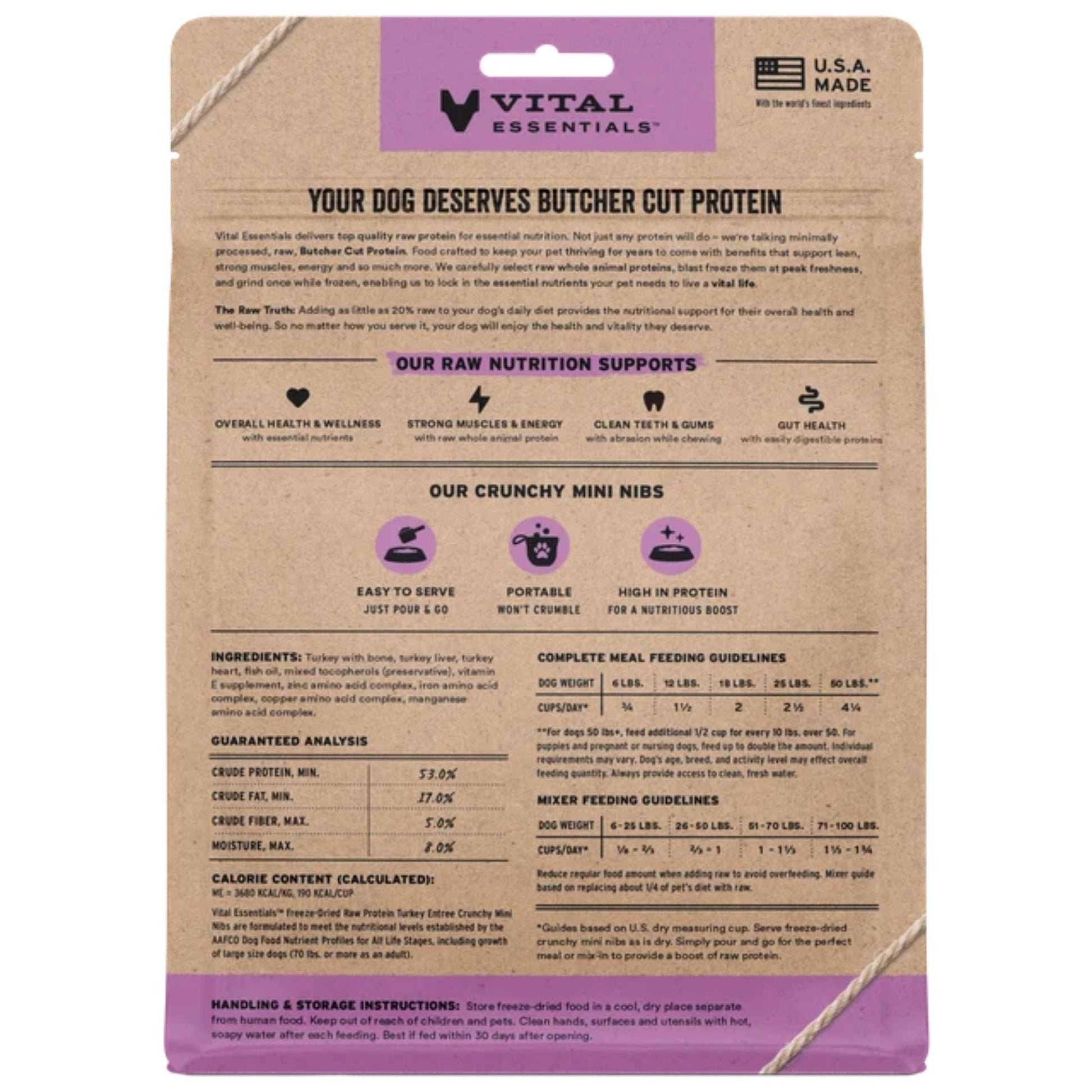 Vital Essentials Dog Freeze-Dried Mini Nibs Turkey 25oz.
