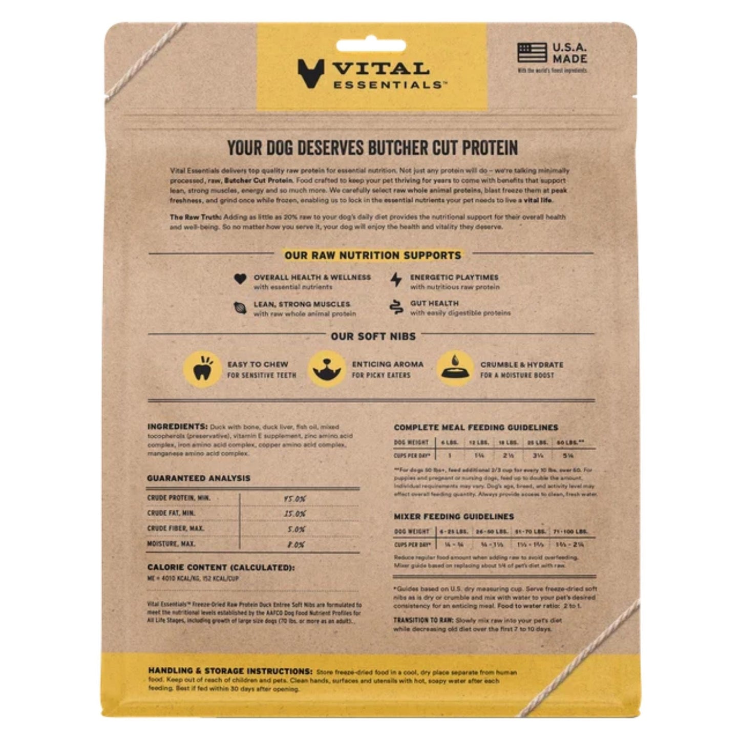 Vital Essentials Dog Freeze-Dried Raw Grain Free Duck Entree & Mixer Soft Nibs 14oz.