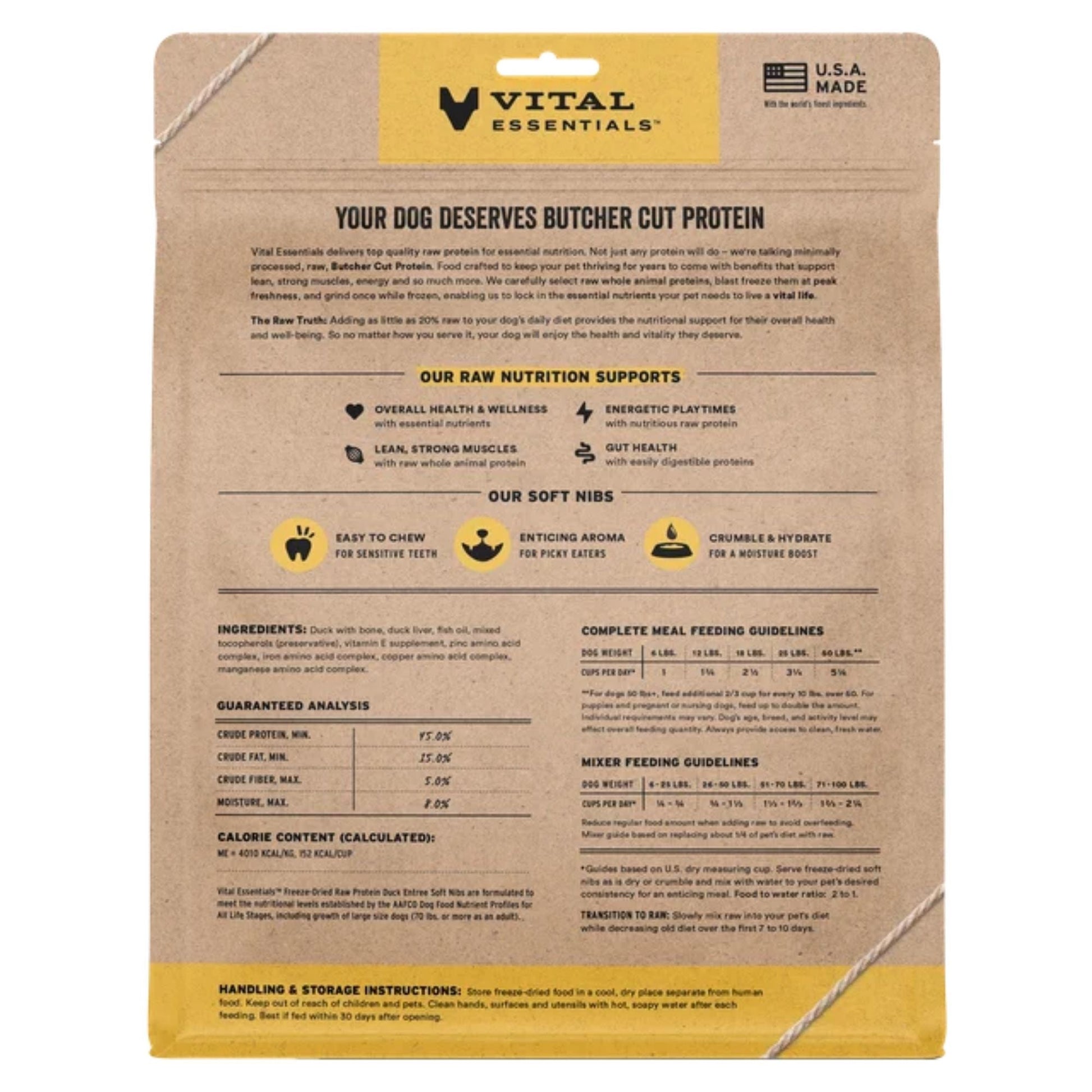 Vital Essentials Dog Freeze-Dried Raw Grain Free Duck Entree & Mixer Soft Nibs 14oz.