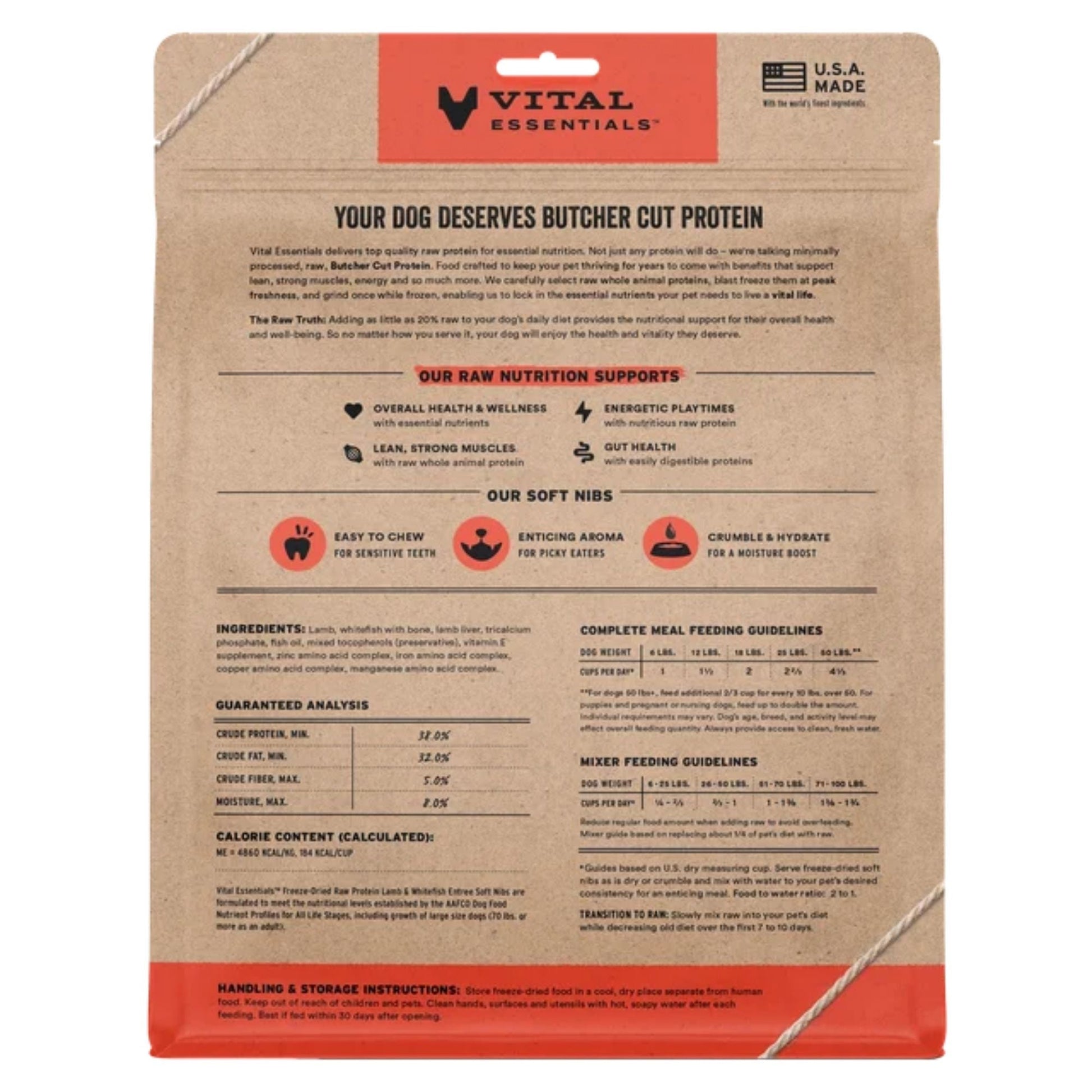 Vital Essentials Dog Freeze-Dried Raw Grain Free Lamb & Whitefish Entree & Mixer Soft Nibs 14oz.