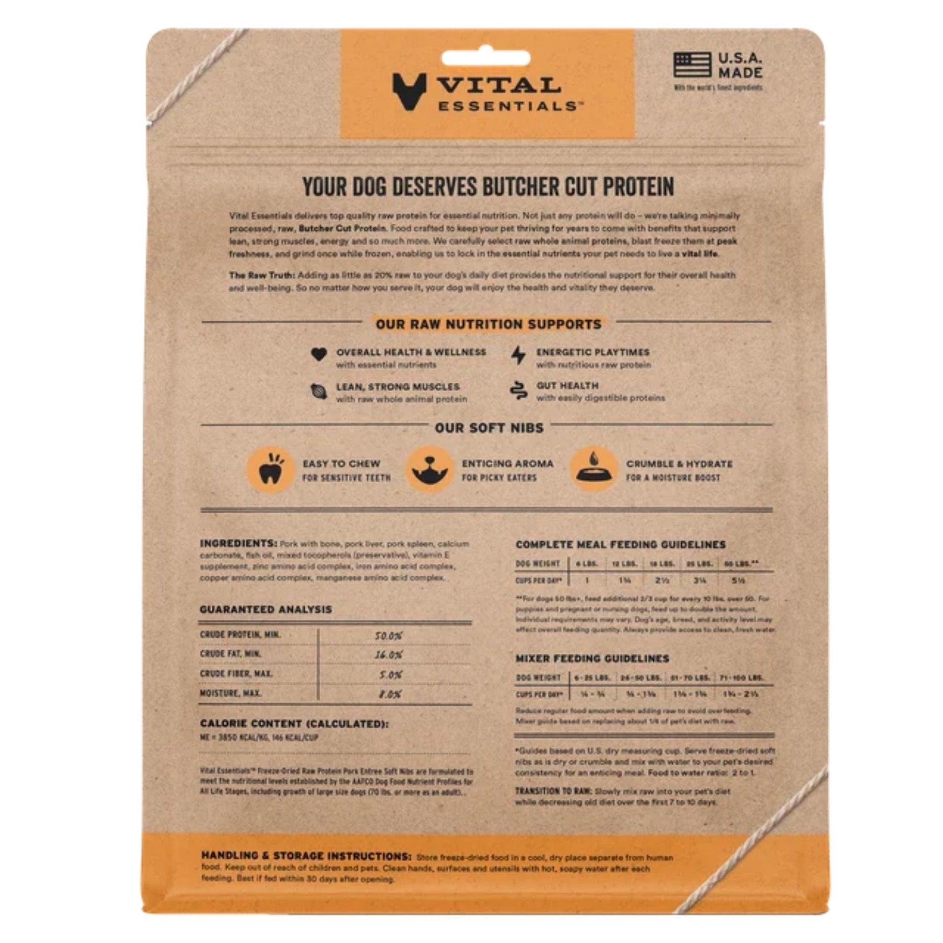 Vital Essentials Dog Freeze-Dried Raw Grain Free Pork Entree & Mixer Soft Nibs 14oz.