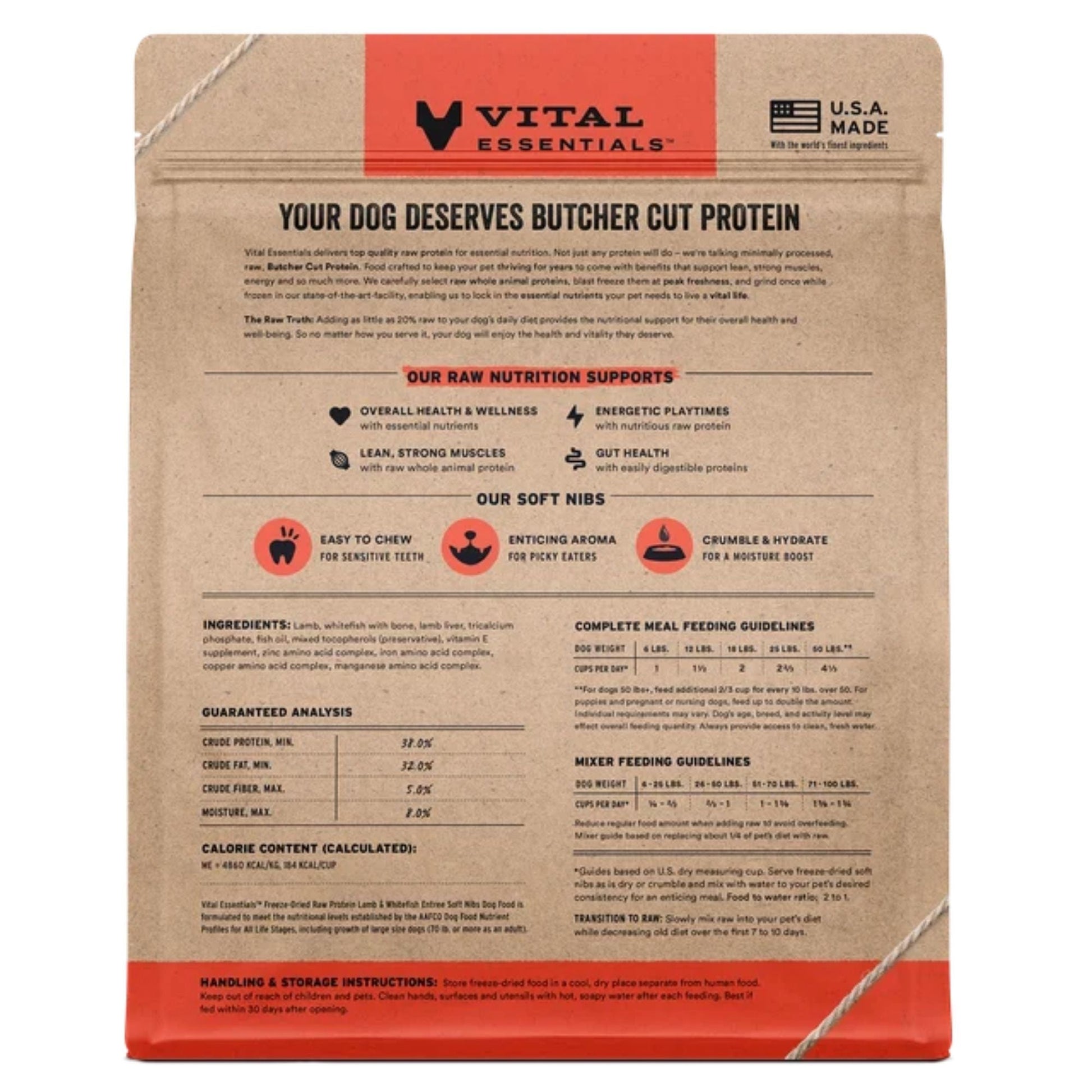 Vital Essentials Dog Freeze-Dried Raw Grain Free Grain Free Lamb & Whitefish Entree & Mixer Dog Food Soft Nibs 3Lbs