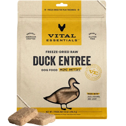 Vital Essentials Dog Freeze-Dried Raw Grain Free Duck Entree Mini Patties 14oz.