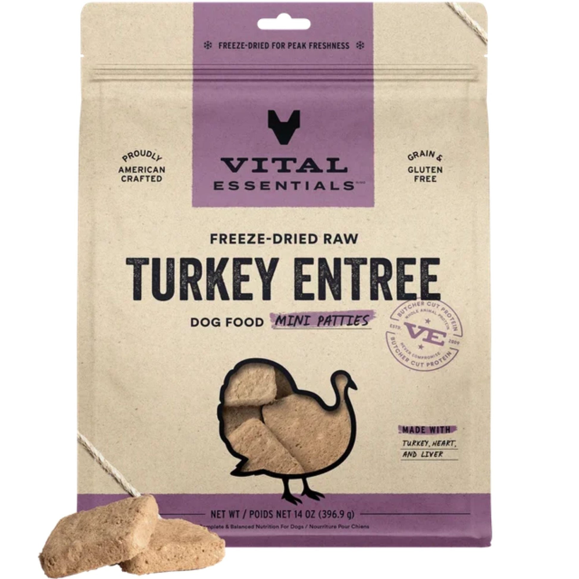 Vital Essentials Dog Freeze-Dried Mini Patties Turkey 14oz.