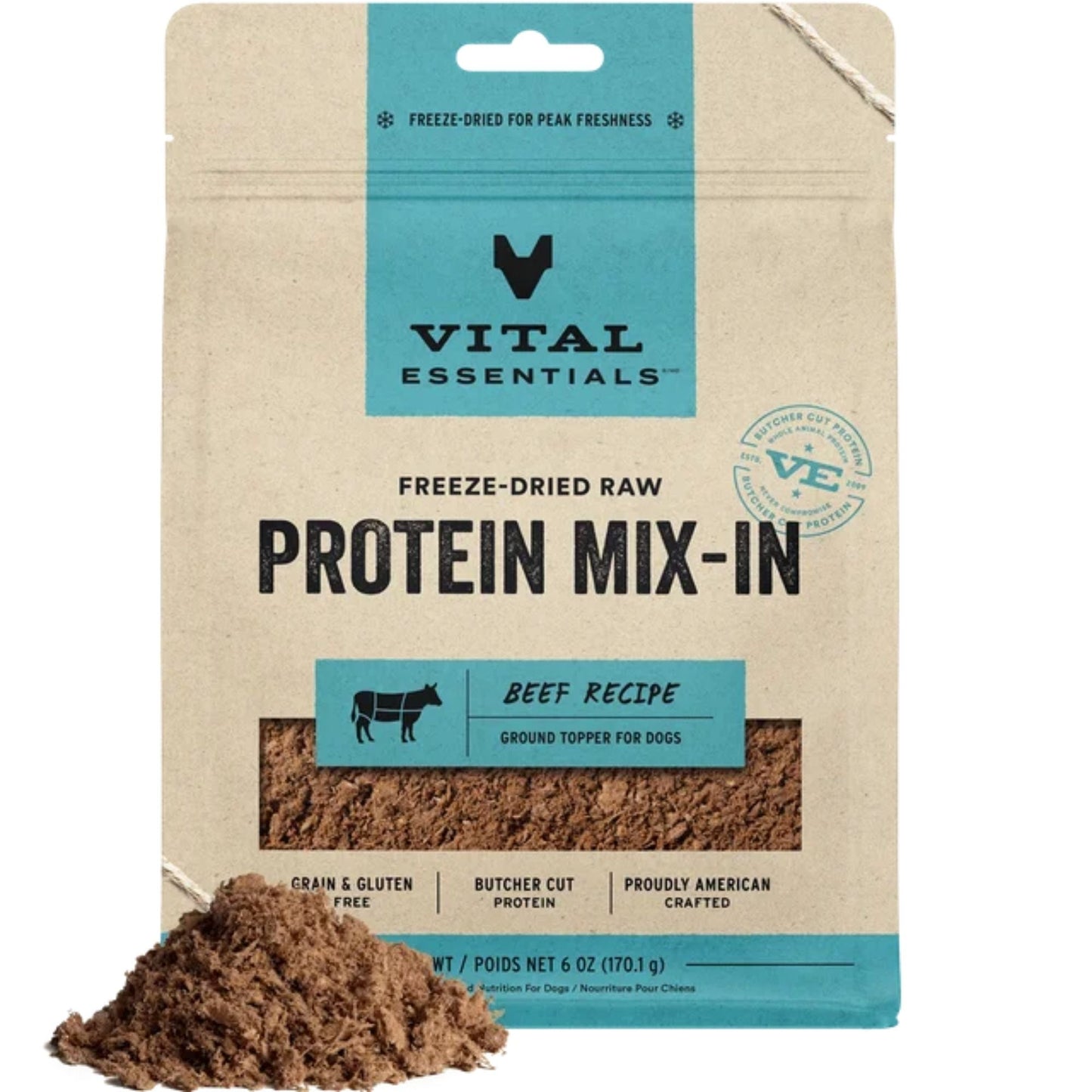 Vital Essentials Dog Freeze Dried Topper Ground Beef 6oz.